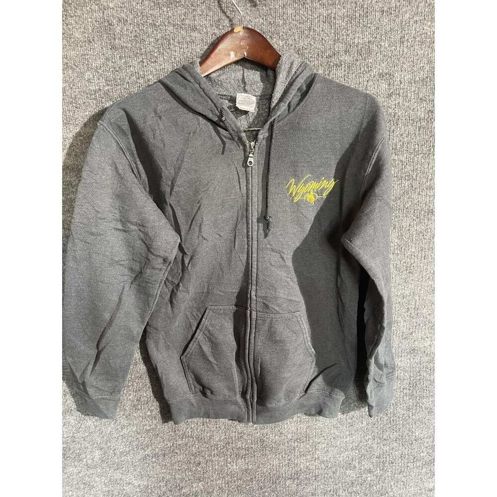 Gildan Wyoming Hoodie Mens Small Gray Heavy Blend Full Zip Fleece Sweatshirt